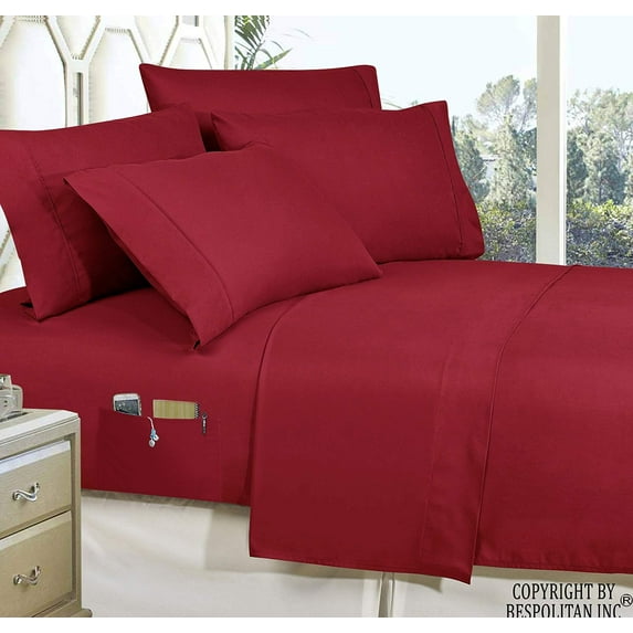Elegant Comfort 3-Piece TWIN- Smart Sheet Set! Soft 1800 Series Wrinkle and Fade Resistant with Side Storage Pockets on Fitted Sheet, Twin, Burgundy
