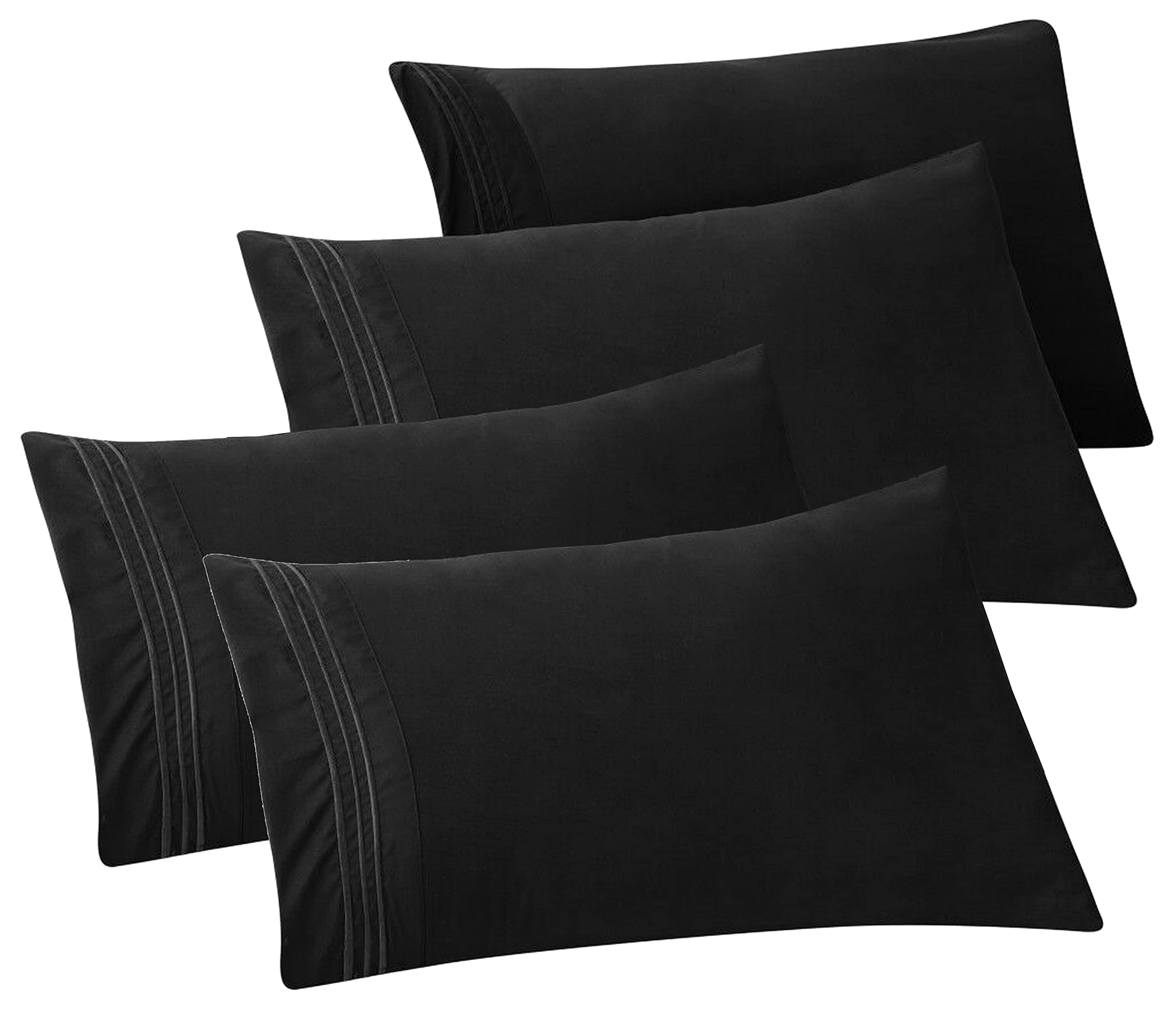 Elegant Black Microfiber Standard/Queen Pillowcase Set, 4-Pack