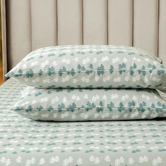 Elegant Comfort - 4 PIECE Holiday Christmas Flannel Cotton Sheet Set, Deep Pocket Fitted - Full, Double Tree