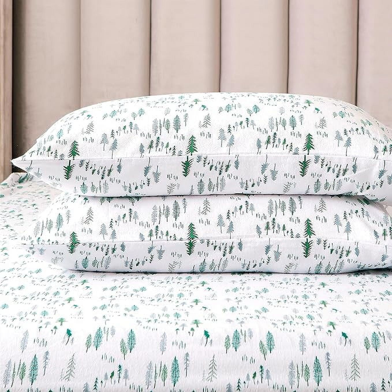 Elegant Comfort - 4 PIECE Holiday Christmas Flannel Cotton Sheet Set, Deep Pocket Fitted - Full, Green Pine