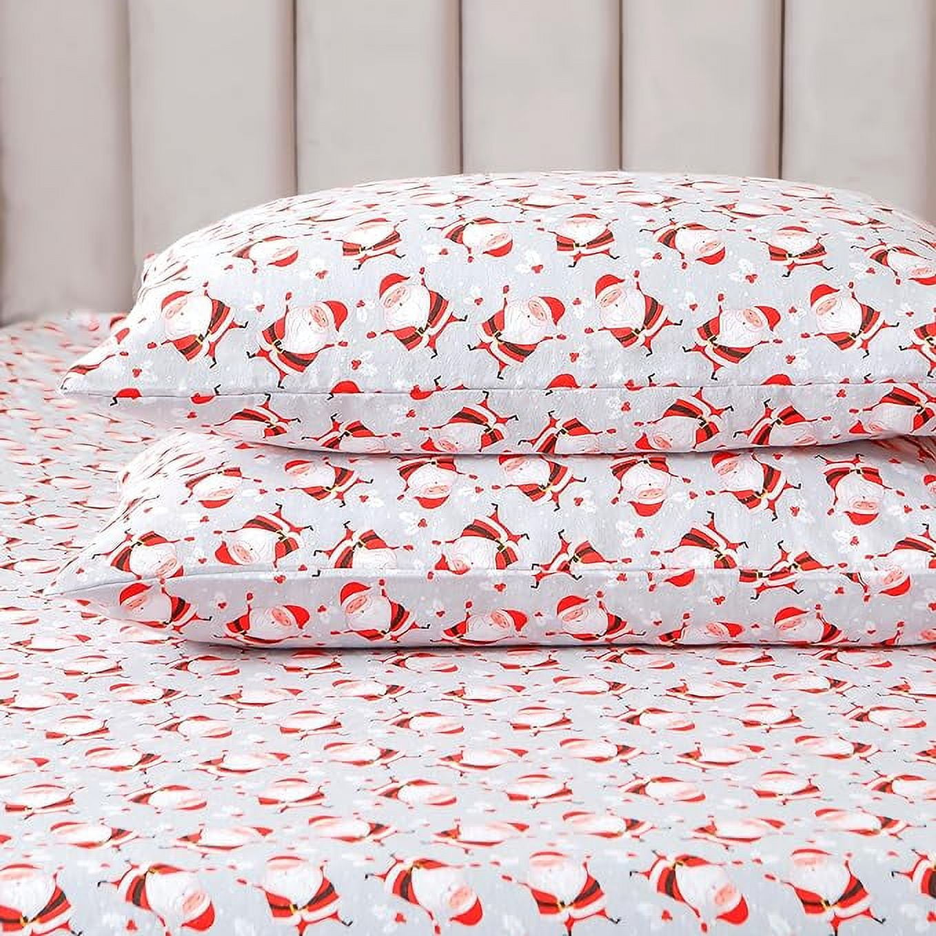 Elegant Comfort - 4 PIECE Holiday Christmas Flannel Cotton Sheet Set, Deep Pocket Fitted - Full, Jolly Santa