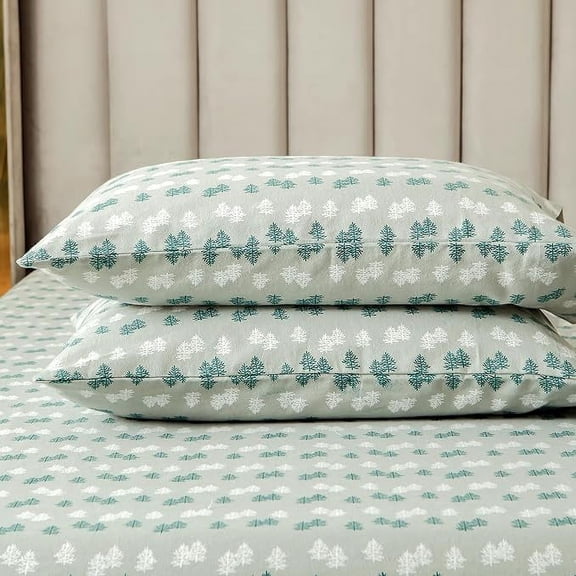 Elegant Comfort - 4 PIECE Holiday Christmas Flannel Cotton Sheet Set, Deep Pocket Fitted - Queen, Double Tree