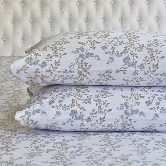 Elegant Comfort Cotton Flannel 4-Piece Bed Sheet Set - Deep Pocket, Queen, Maya Flower