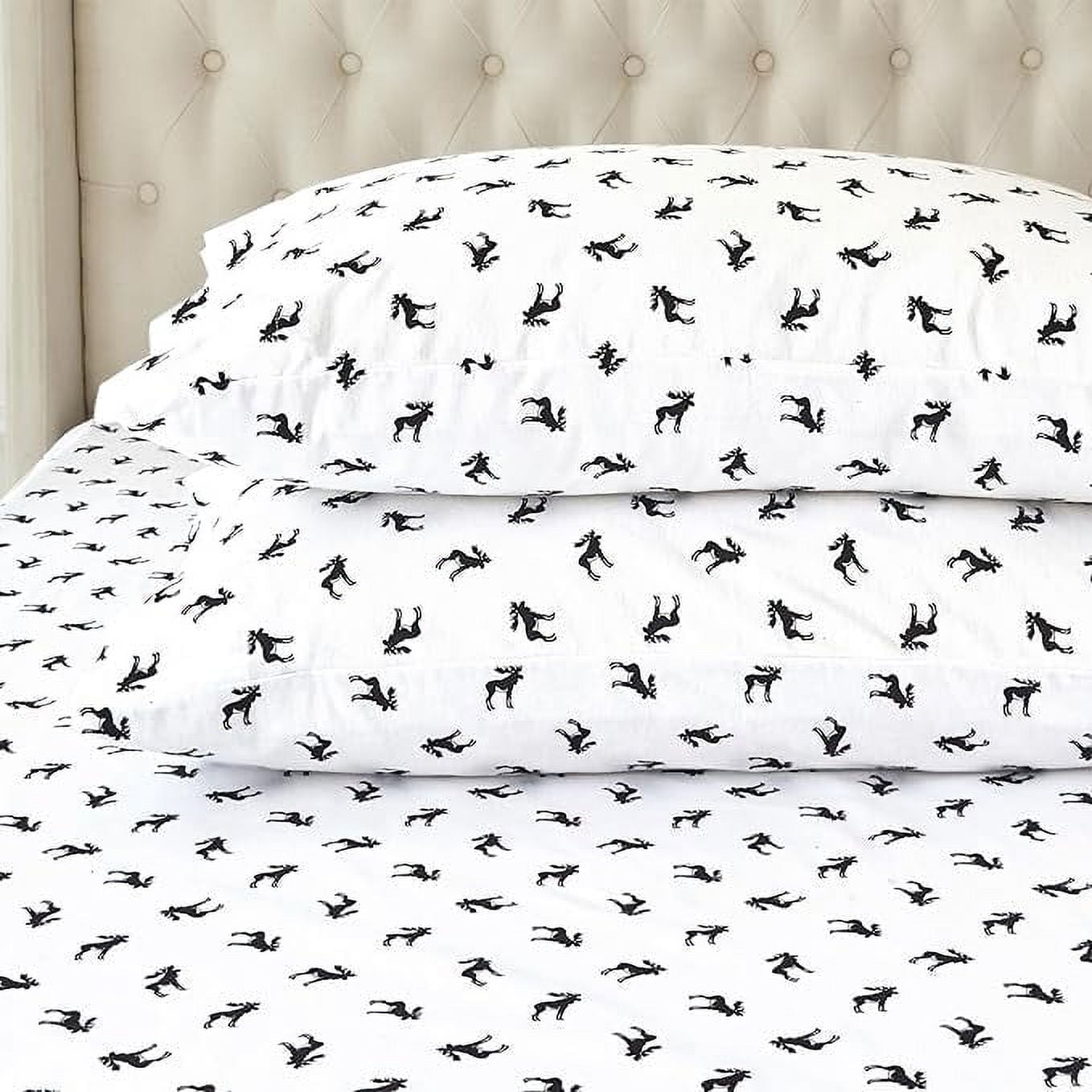 Elegant Comfort - 4 PIECE Holiday Christmas Flannel Cotton Sheet Set, Deep Pocket Fitted - Twin XL, Black Elk