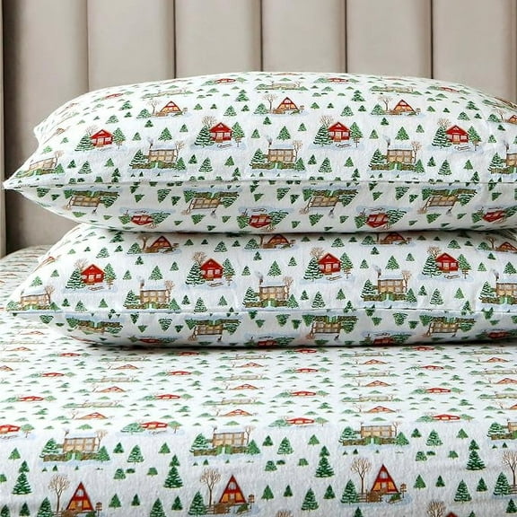 Elegant Comfort - 4 PIECE Holiday Christmas Flannel Cotton Sheet Set, Deep Pocket Fitted - Twin XL, comfy Lodge