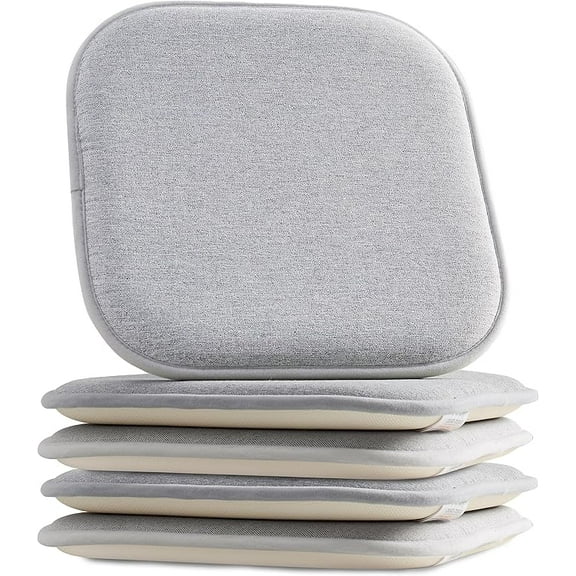 Elegant Comfort 4 Pack Chair Cushion Covers - Skid-Proof Rubber Backing - 16 x 16 Inch - Thick Dining Square Shape Seat Covers - Comfortable Textured Chair Pads with Ties - Thatch Pattern, Gray