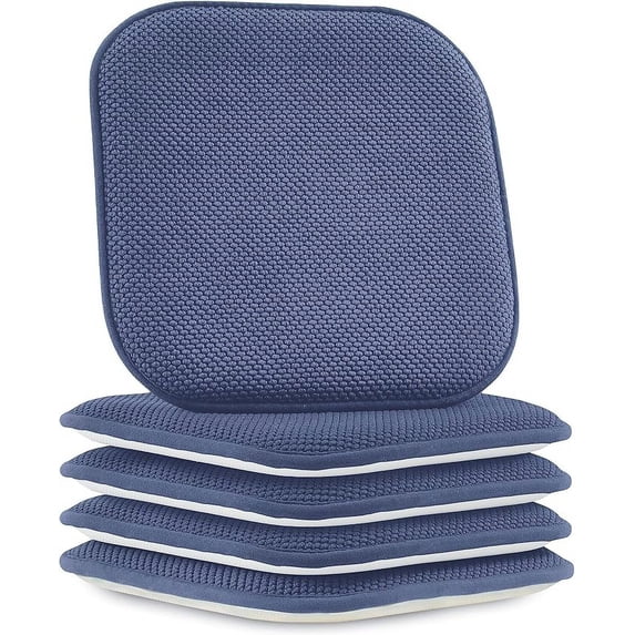 Elegant Comfort 4 Pack Chair Cushion Covers - Skid-Proof Rubber Backing - 16 x 16 Inch - Thick Dining Square Shape Seat Covers - Comfortable Textured Chair Pads with Ties - Honeycomb Pattern, Navy