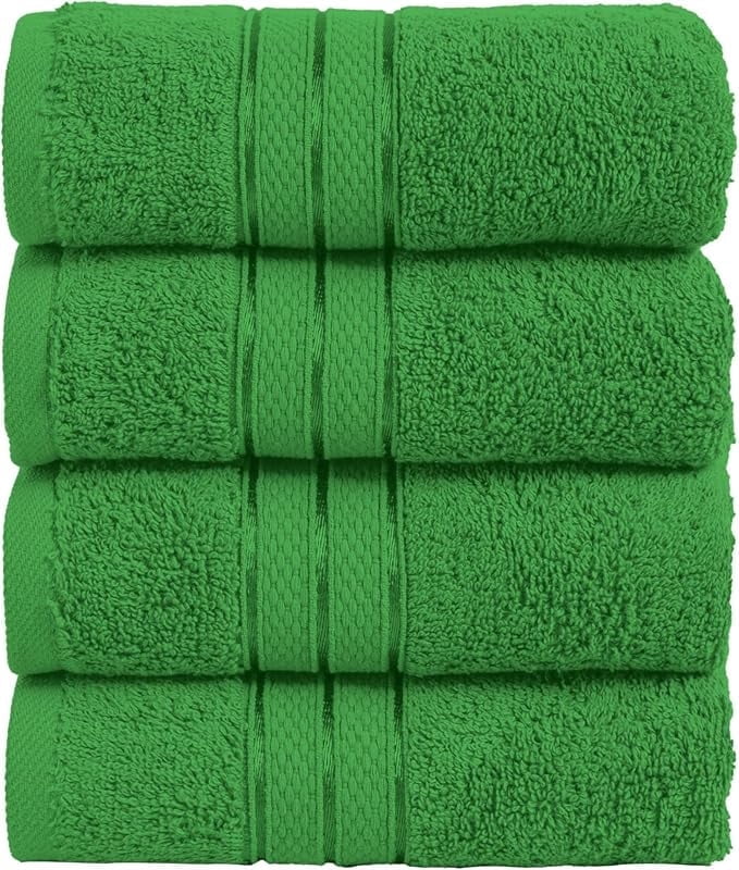 Elegant Comfort 4-Pack Hand Towels Set - Three Line Popcorn Design, Hotel Quality, 16 x 28 Inches, 100% Turkish Cotton, Soft, Quick-Drying, Highly Absorbent - Emerald Green