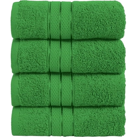 Elegant Comfort 4-Pack Hand Towels Set - Three Line Popcorn Design, Hotel Quality, 16 x 28 Inches, 100% Turkish Cotton, Soft, Quick-Drying, Highly Absorbent - Emerald Green