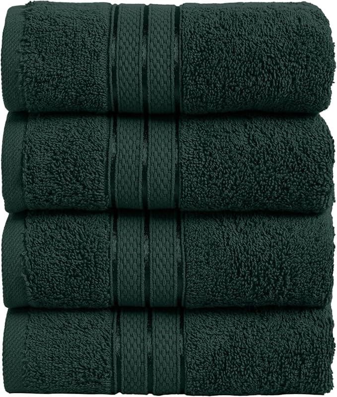 Elegant Comfort 4-Pack Hand Towels Set - Three Line Popcorn Design, Hotel Quality, 16 x 28 Inches, 100% Turkish Cotton, Soft, Quick-Drying, Highly Absorbent - Forest Green