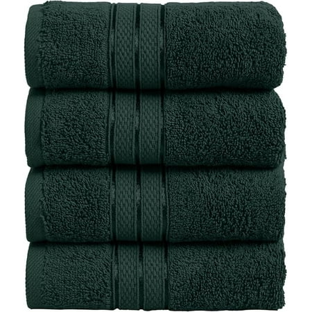 Elegant Comfort 4-Pack Hand Towels Set - Three Line Popcorn Design, Hotel Quality, 16 x 28 Inches, 100% Turkish Cotton, Soft, Quick-Drying, Highly Absorbent - Forest Green