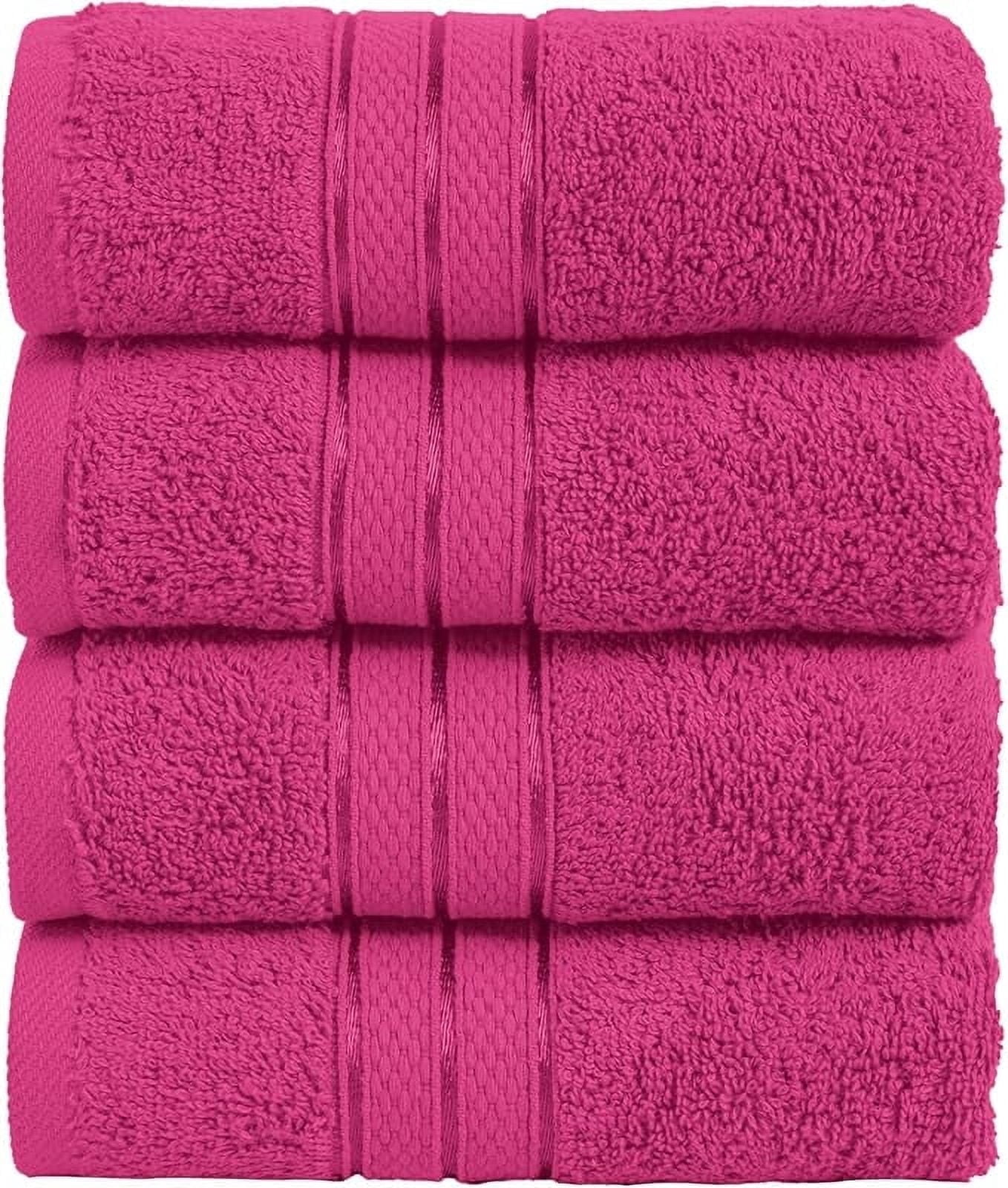 Elegant Comfort 4-Pack Hand Towels Set - Three Line Popcorn Design, Hotel Quality, 16 x 28 Inches, 100% Turkish Cotton, Soft, Quick-Drying, Highly Absorbent - Hot Pink