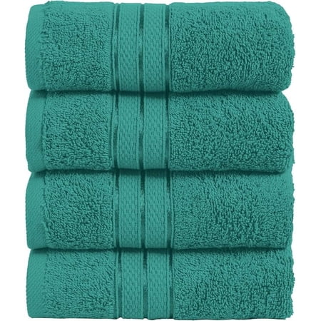 Elegant Comfort 4-Pack Hand Towels Set - Three Line Popcorn Design, Hotel Quality, 16 x 28 Inches, 100% Turkish Cotton, Soft, Quick-Drying, Highly Absorbent - Teal Blue