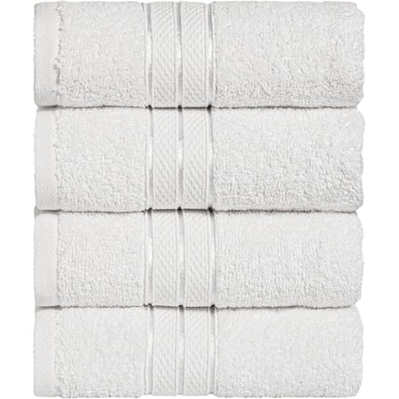 Elegant Comfort 4-Pack Hand Towels Set - Three Line Popcorn Design, Hotel Quality, 16 x 28 Inches, 100% Turkish Cotton, Soft, Quick-Drying, Highly Absorbent - White
