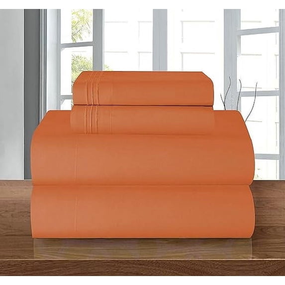 Elegant Comfort 4-Piece Bed Sheet Set, Three-Line Design 1500 Thread Count Quality Microfiber - Wrinkle and Fade Resistant - Deep Pocket, California King, Coral
