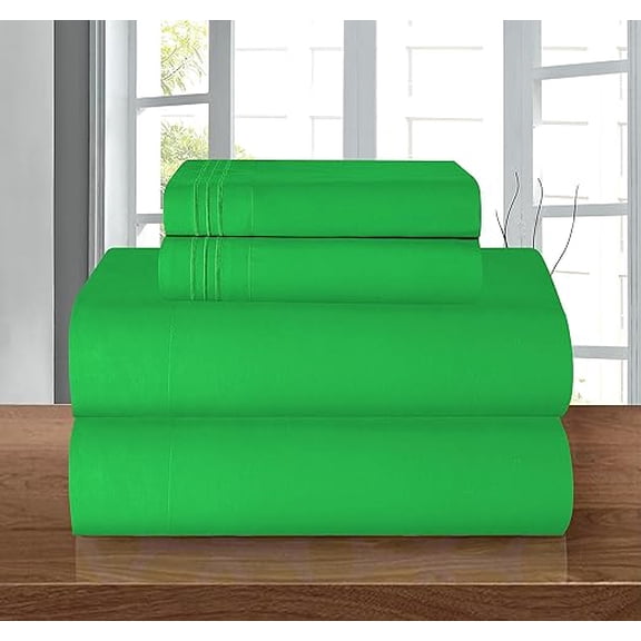 Elegant Comfort 4-Piece Bed Sheet Set, Three-Line Design 1500 Thread Count Quality Microfiber - Wrinkle and Fade Resistant - Deep Pocket, California King, Emerald Green