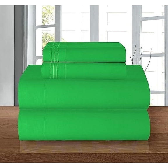 Elegant Comfort 4-Piece Bed Sheet Set, Three-Line Design 1500 Thread Count Quality Microfiber - Wrinkle and Fade Resistant - Deep Pocket, Full, Emerald Green