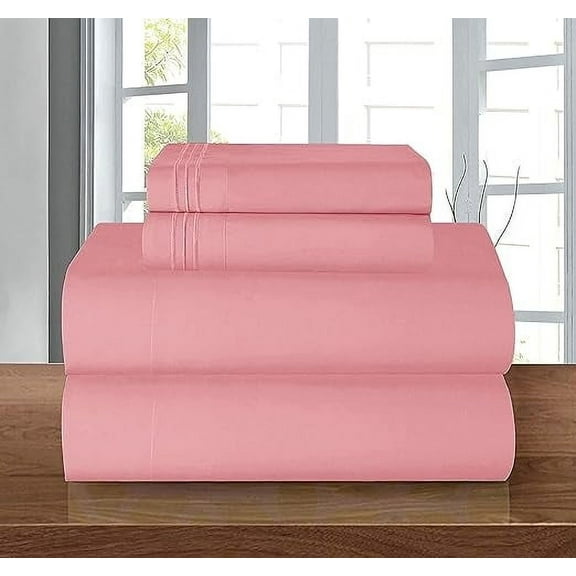 Elegant Comfort 4-Piece Bed Sheet Set, Three-Line Design 1500 Thread Count Quality Microfiber - Wrinkle and Fade Resistant - Deep Pocket, King, Dusty Rose