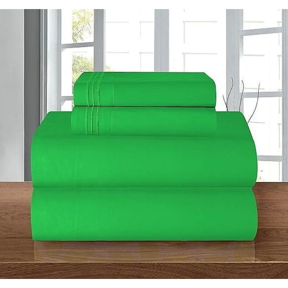 Elegant Comfort 4-Piece Bed Sheet Set, Three-Line Design 1500 Thread Count Quality Microfiber - Wrinkle and Fade Resistant - Deep Pocket, King, Emerald Green