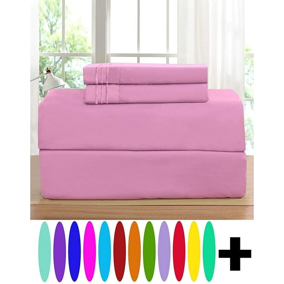Elegant Comfort, 4 Piece, Bedding Sets, Queen, Pink, Solid Print, 1500 Thread Count, Microfiber