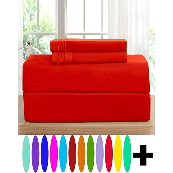 Elegant Comfort 4 Piece Bed Sheets 1500 Series Microfiber, Twin, Red