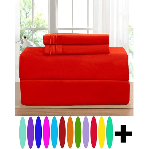 Elegant Comfort 4 Piece Bed Sheets 1500 Series Microfiber, Twin, Red