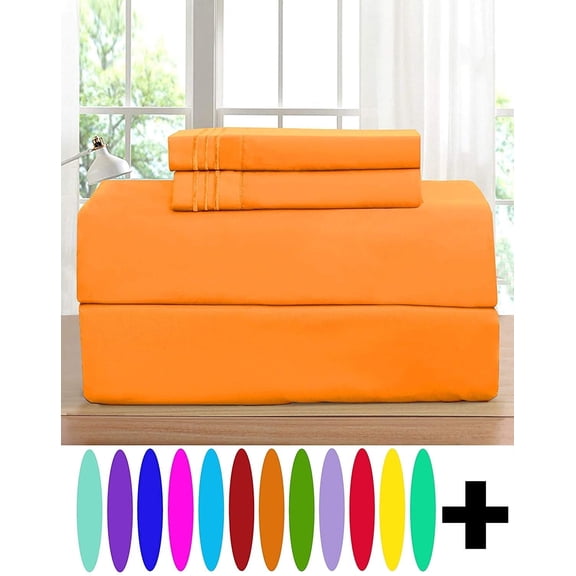 Elegant Comfort 4 Piece Bed Sheets 1500 Thread Count Microfiber, King, Orange