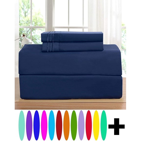 Elegant Comfort 4 Piece Bed Sheets 1500 Series Microfiber, Queen, Blue