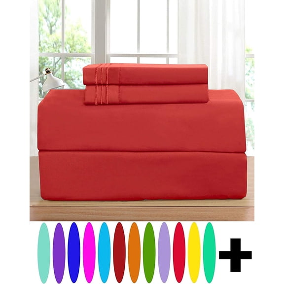 Elegant Comfort 1500 Series Microfiber 4-Piece Bed Sheet Set - Deep Pocket, Queen, Red