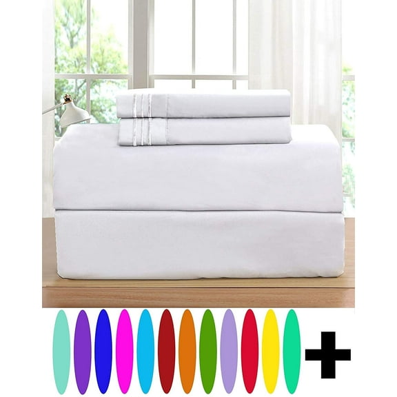 Elegant Comfort, 4 Piece, Bed Sheets, Queen, White, Solid Print, 1500 Thread Count, Polyester
