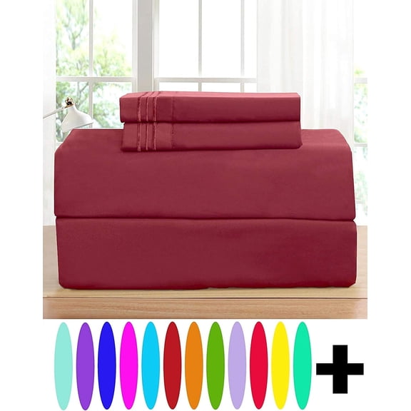 Elegant Comfort 4 Piece Bed Sheets 1500 Thread Count Microfiber, Split King, Burgundy