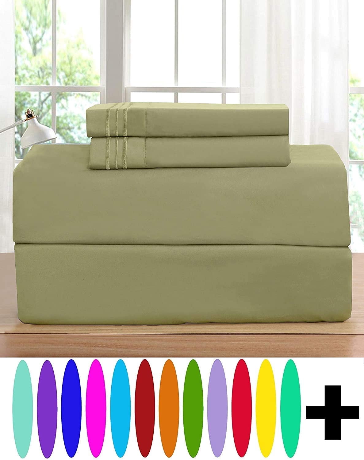 Elegant Comfort 4 Piece Bed Sheets 1500 Thread Count Microfiber, Split King, Green
