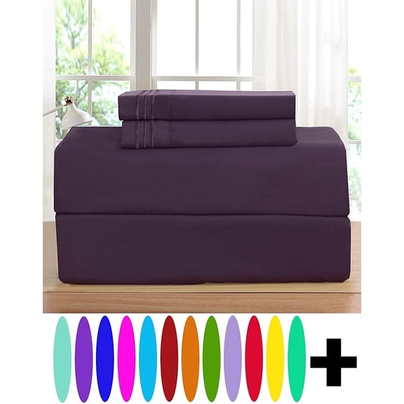 Elegant Comfort 4 Piece Bed Sheets 1500 Thread Count Microfiber, Split King, Purple