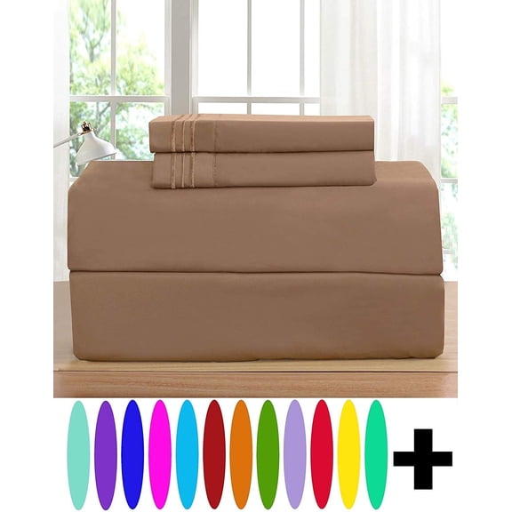 Elegant Comfort 4 Piece Bed Sheets 1500 Thread Count Microfiber, Split King, Taupe