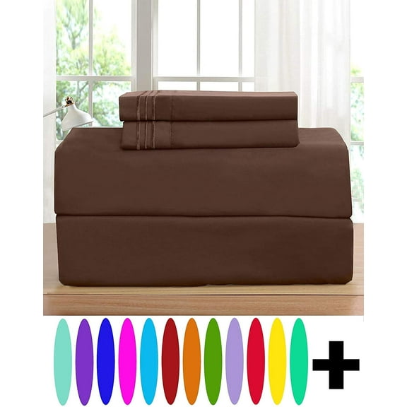 Elegant Comfort 4 Piece Bed Sheets 1500 Thread Count Microfiber, Twin, Brown