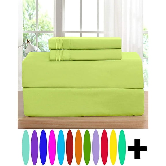 Elegant Comfort 4 Piece Bed Sheets 1500 Thread Count Microfiber, Twin, Lime