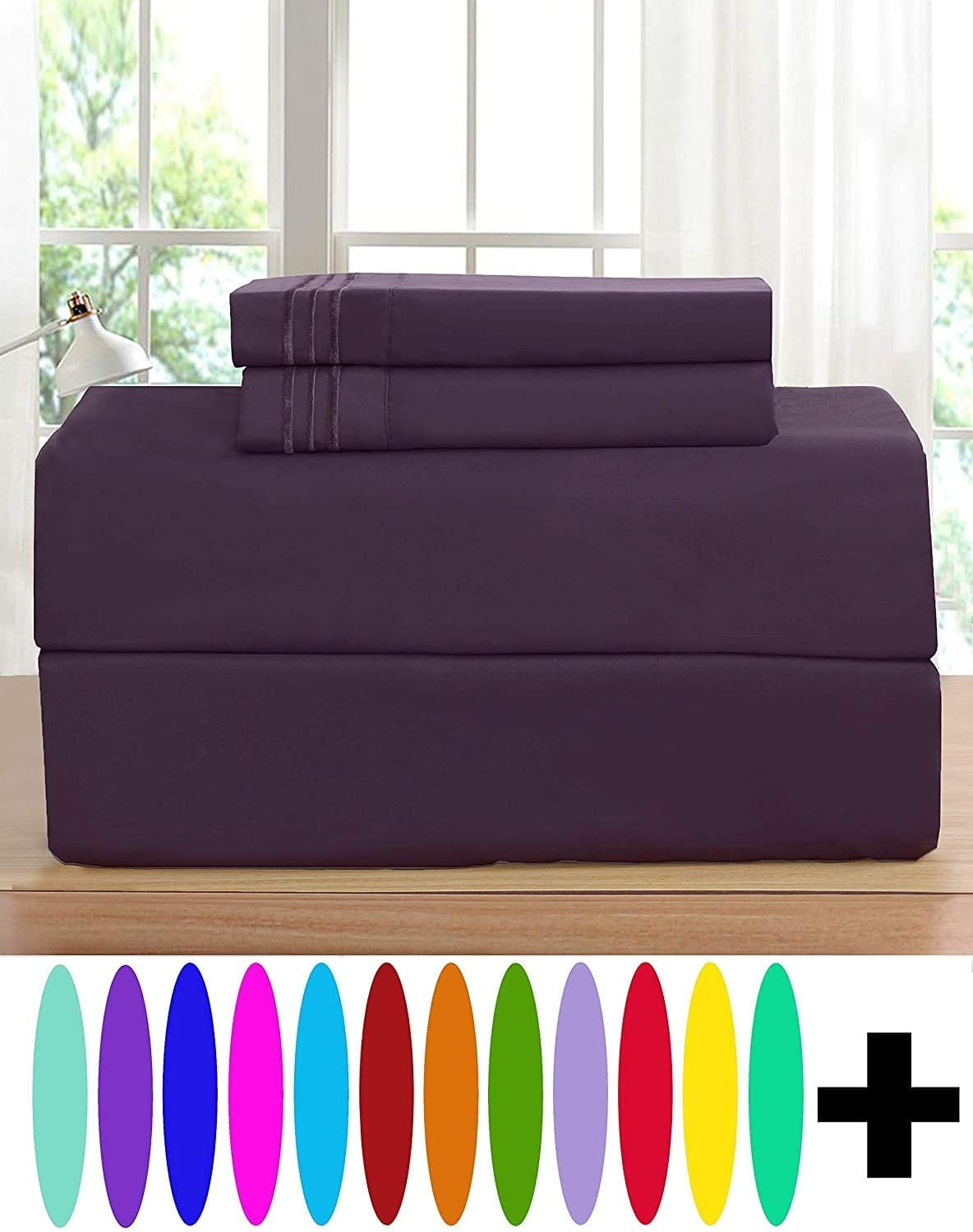 Elegant Comfort 4 Piece Bed Sheets 1500 Thread Count Microfiber, Twin, Purple