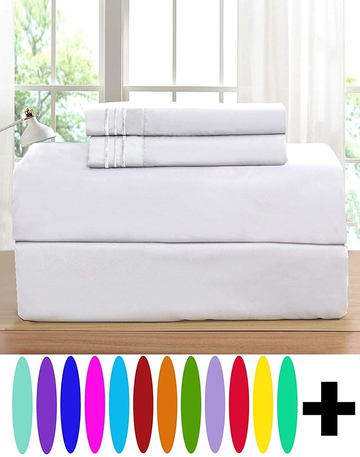 Elegant Comfort, 6 Piece, Bed Sheets, California King, White, Solid Print, 1500 Thread Count, Microfiber