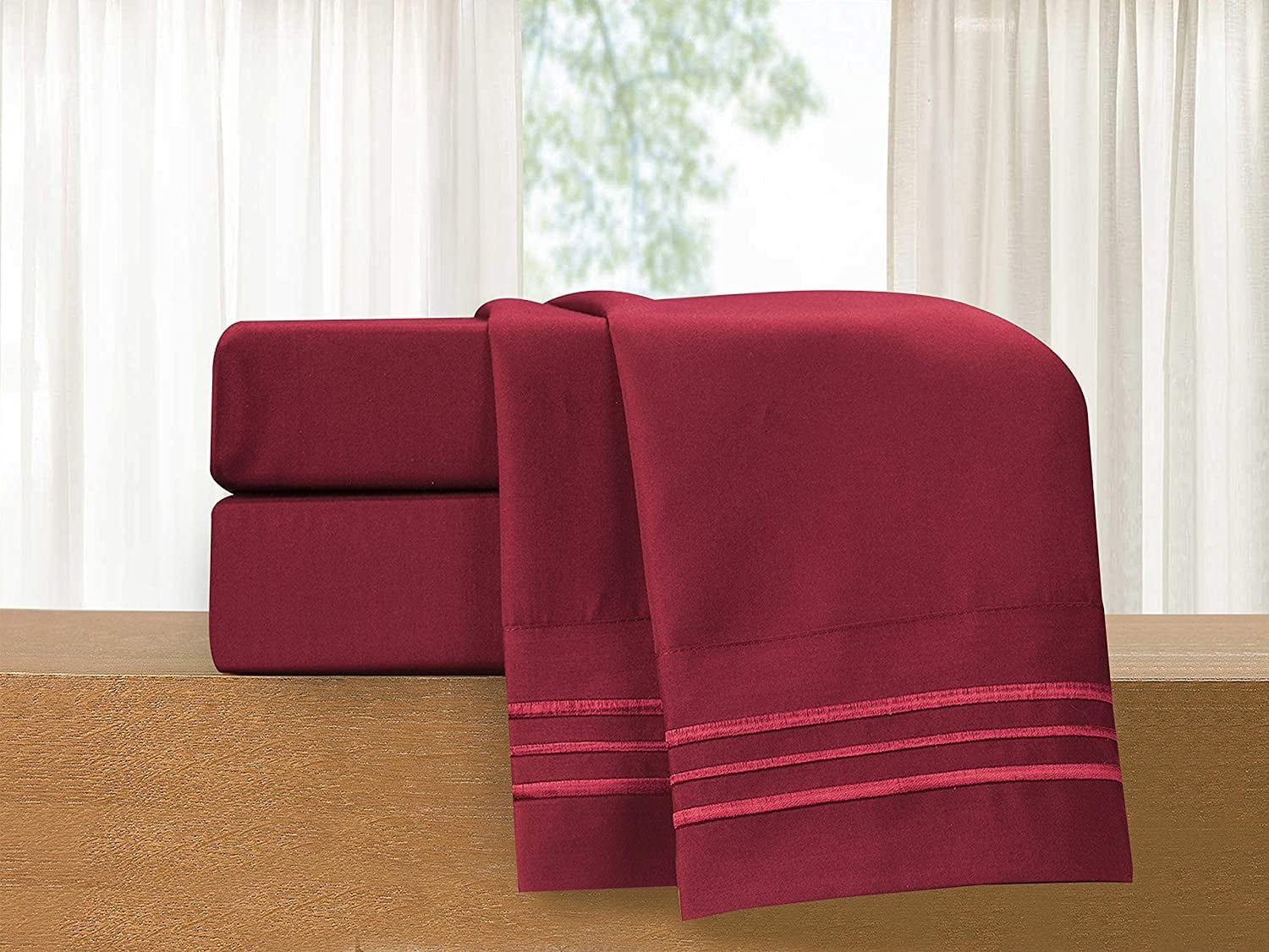 Elegant Comfort 4 Piece Bed Sheets California King Red Texture 1500 Thread Count Polyester