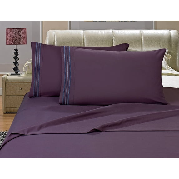 1500 Premier Hotel Collection Elegant Comfort 4 Piece Bed Sheets Full Purple Texture/Embroidery 1500 Premier Hotel Collection