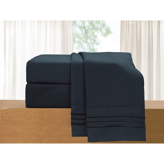 Elegant Comfort 4 Piece Bed Sheets King Black Texture 1500 Thread Count Polyester