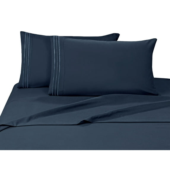Elegant Comfort 4 Piece Bed Sheets Polyester Full Blue Solid 1500 Thread Count