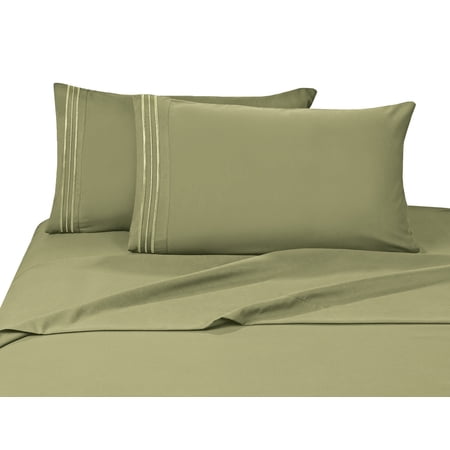 Elegant Comfort 4 Piece Bed Sheets Polyester King Green Solid 1500 Thread Count