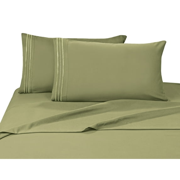 Elegant Comfort 4 Piece Bed Sheets Polyester King Green Solid 1500 Thread Count