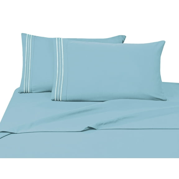 Elegant Comfort 4 Piece Bed Sheets Polyester Queen Blue Solid 1500 Series