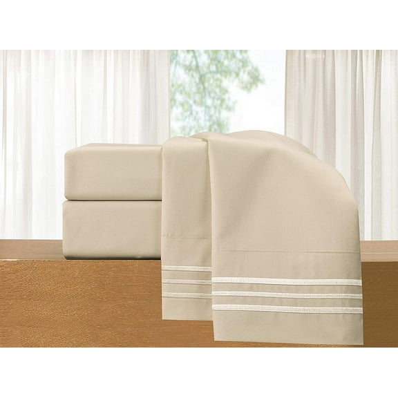 Elegant Comfort 4 Piece Bed Sheets Queen Beige Texture 1500 Premier Hotel Collection Polyester