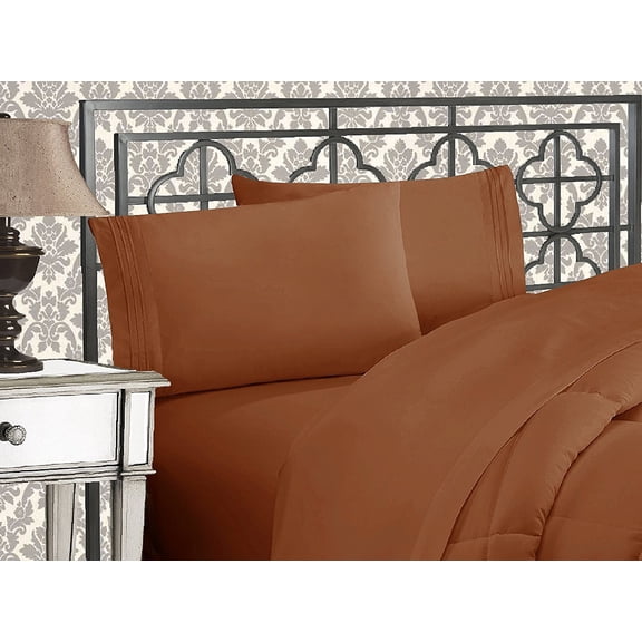 Elegant Comfort 4 Piece Bed Sheets Queen Mocha Chocolate Solid Print 1500 Thread Count Polyester
