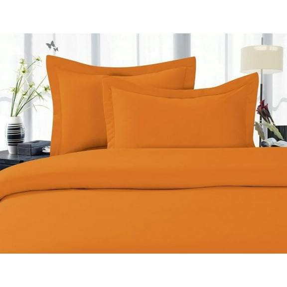 Elegant Comfort 4 Piece Bed Sheets Queen Orange Solid Print 1500 Thread Count Microfiber