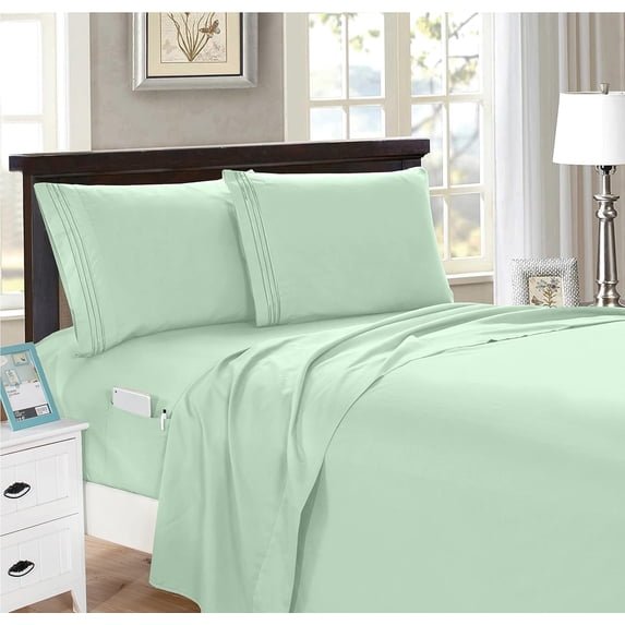 Elegant Comfort 1500 Series 4-Piece Smart Sheet Set with Side Storage Pockets, California King, Mint Green
