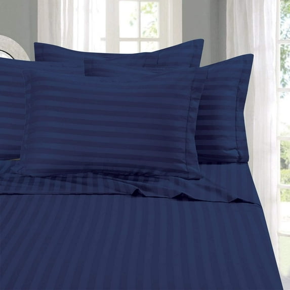 Elegant Comfort 4-Piece Damask Stripe Bed Sheet Set, 1500 Thread Count Microfiber, Wrinkle-Resistant, Twin XL, Navy Blue
